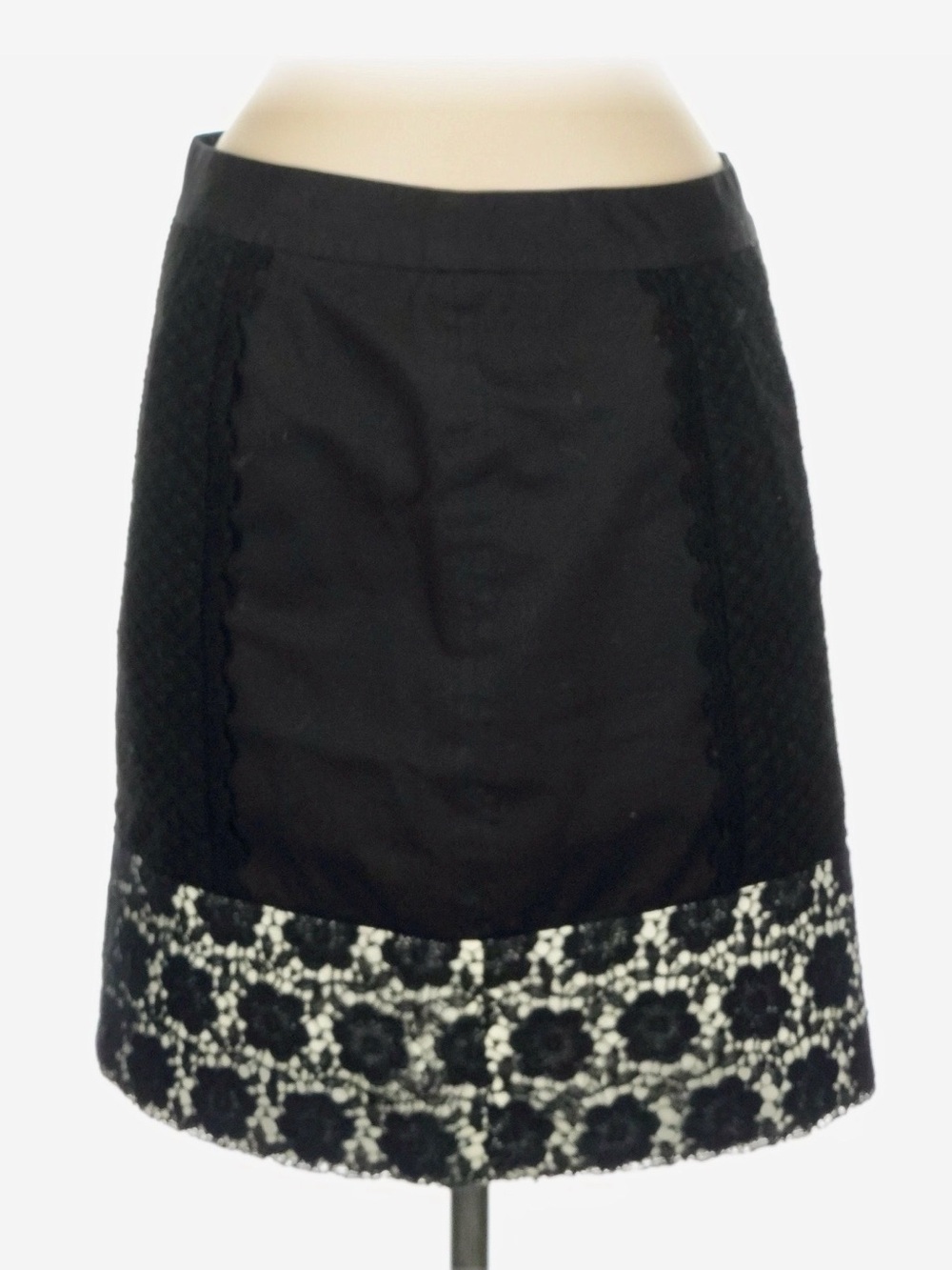 Leifsdottir Anthropologie Black Floral Guipure Lace Pencil Skirt Polka Dot Lined